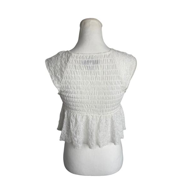 Urban Outfitters White Smocked Lace Babydoll Top Women’s Small Tie Front - Picture 3 of 6